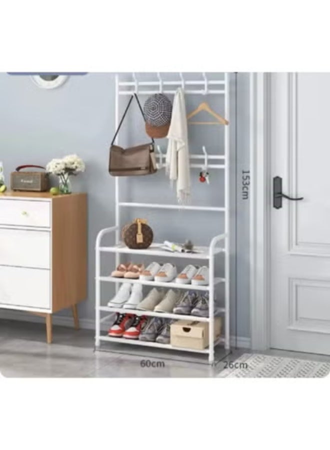 استاند أحذية متعدد الاستخدامات مع علاقات ملابس – عرض 80 سم × ارتفاع 170 سم – مصنوع من مواد معدنية عالية الجودة ومتينة – تصميم موفر للمساحة - Image 1